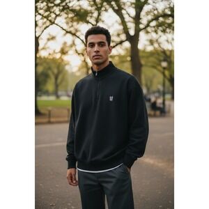 CHAPS Ralph Lauren Men's XL Tall Quarter Zip Sweatshirt Black Cotton Blend